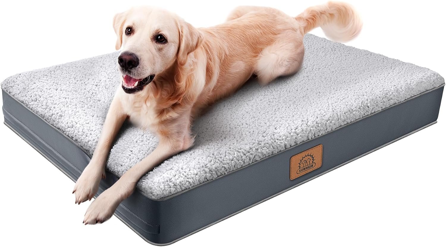 Sunheir Orthopedic Dog Bed for Medium Dogs, Waterproof Deluxe Plush Dog Crate Bed with Removable Washable Cover & Anti-Slip Bottom, Egg Crate Foam Pet Bed Mat, Grey, (30.0″ L x 20.0″ W x 3.0″ Th)