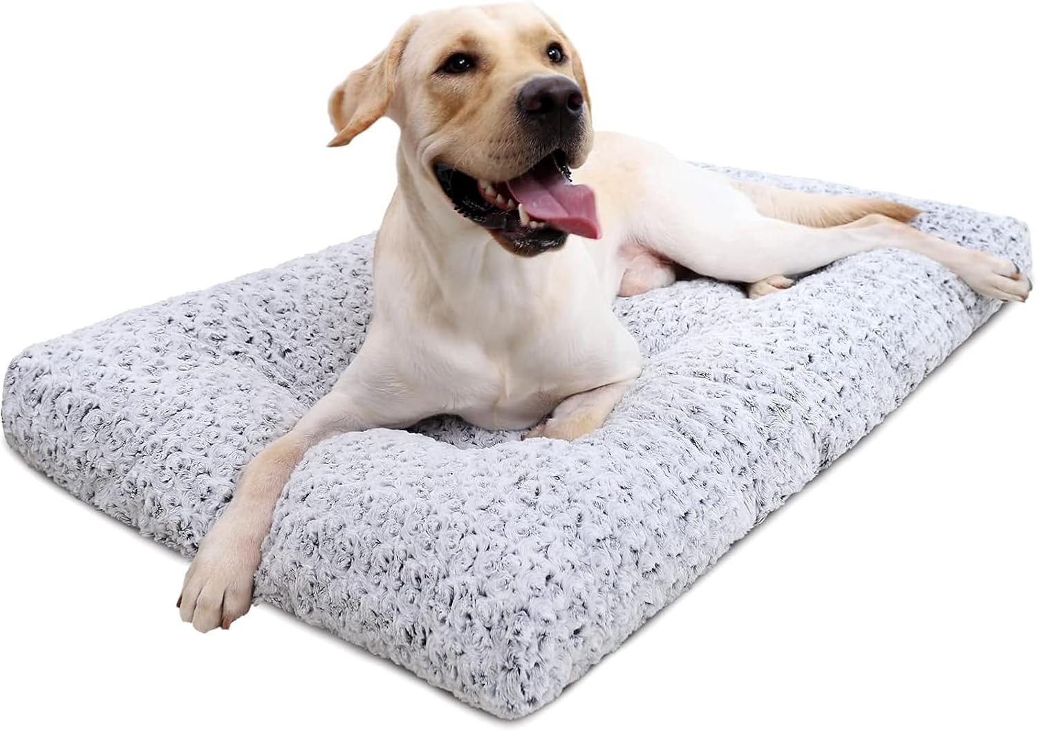 KSIIA Washable Dog Bed Deluxe Plush Dog Crate Beds Comfy Kennel Pad Anti-Slip Pet Sleeping Mat for Large, Jumbo, Medium, Small Dogs Breeds, 41″ x 27″, Gray