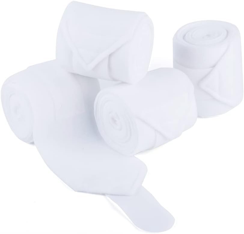 Horse Polo Wraps 2.5m Soft Fleece Polo Wraps Equestrian Leg Bandage Wrap Set of 4 Packs (White – 2.5m)