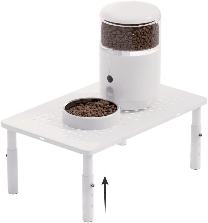 ‌WSOWX Adjustable Automatic Cat Feeder Stand – Non-Slip Elevated Holder for Cats/Puppies, Fits Most Automatic Feeders & Water Dispensers, White(Holder ONLY)