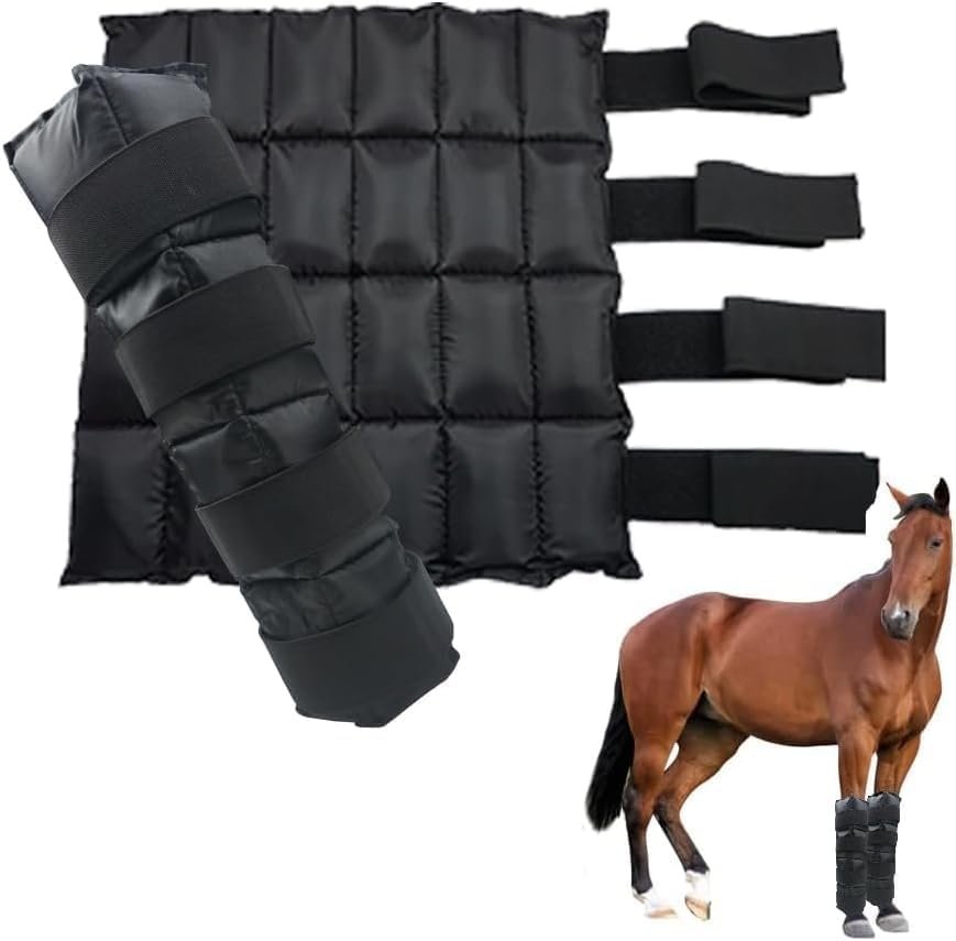 WORLD-BIO Horse Ice Boots, Cold Therapy Leg Wraps for Hocks/Ankles/Knees – Durable, Flexible, Universal Fit, Relieves Tendon Inflammation & Swelling, Post-Operative Recovery – Black