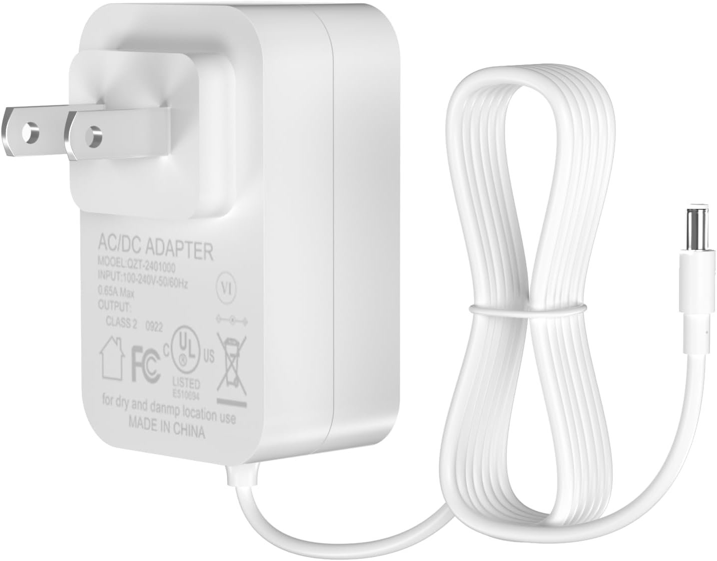AC Power Cord for BCHARYA,Pet Zone,Meowant,PetSnowy Popur Self Cleaning Cat Litter Box Charger Replacement for BCHARYA Automatic Self-Cleaning Power Adapter ETL Listed (White)