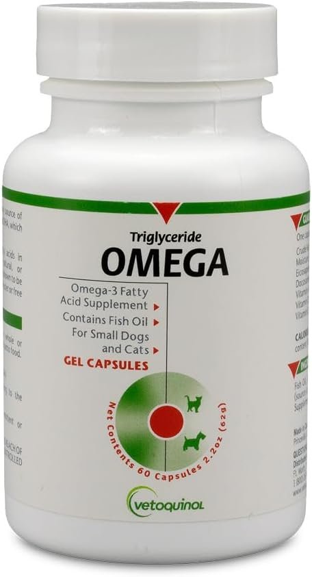 Vetoquinol Triglyceride Omega – Fish Oil for Dogs & Cats – Supports Healthy Skin, Coat & Normal Immune Response – Supplement with Vitamin Blend for Heart, Eye, Bone & Muscle Support – 60 Capsules