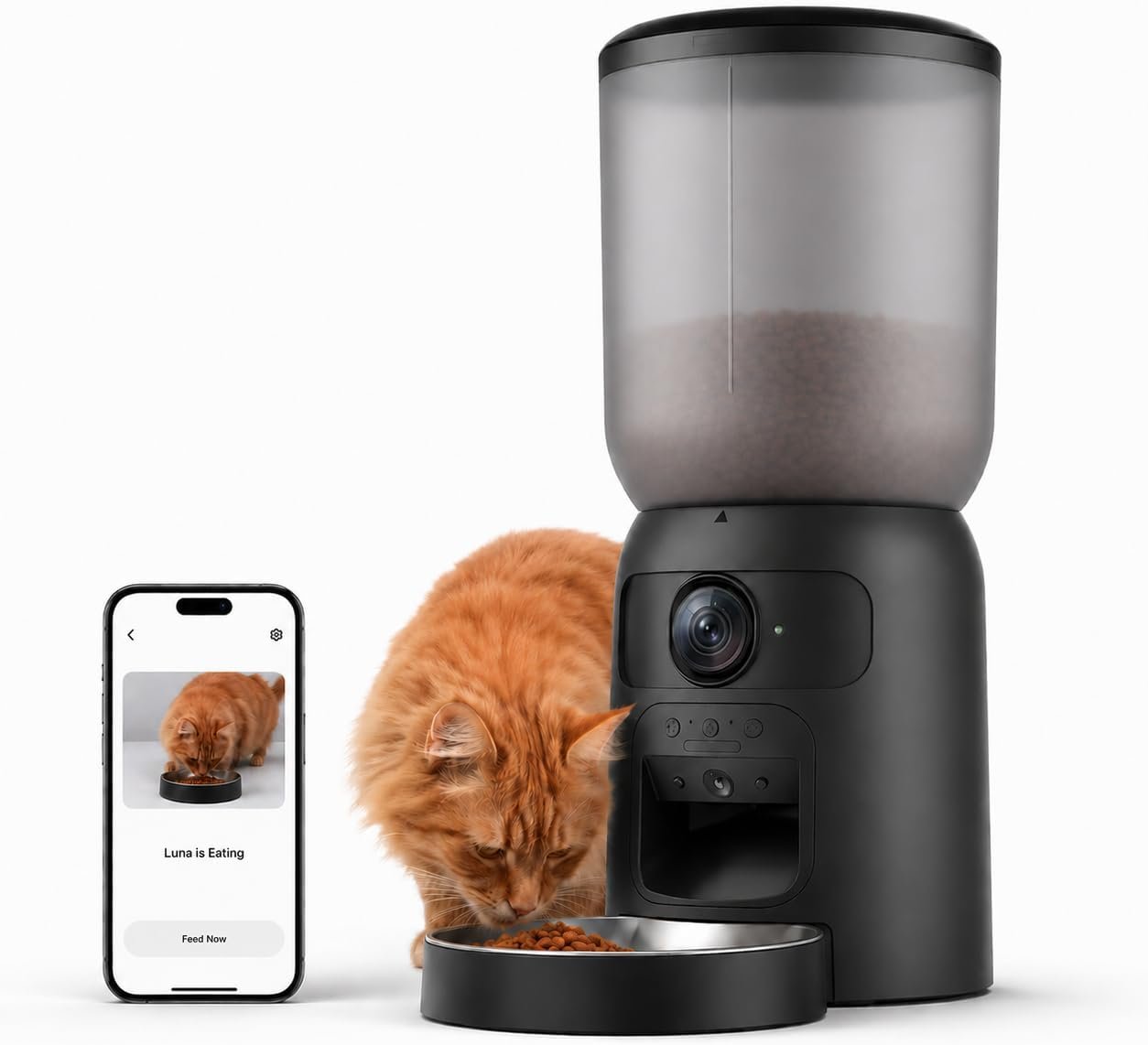 Smart Pet Feeder with 2K Dual Camera & AI Recognition, 6L Automatic Cat Dog Feeder with App Control, 2.4G/5G WiFi, Voice Message, Pet Interaction, Motion Tracking, No Clog, Dual Power, for Multi-Pet