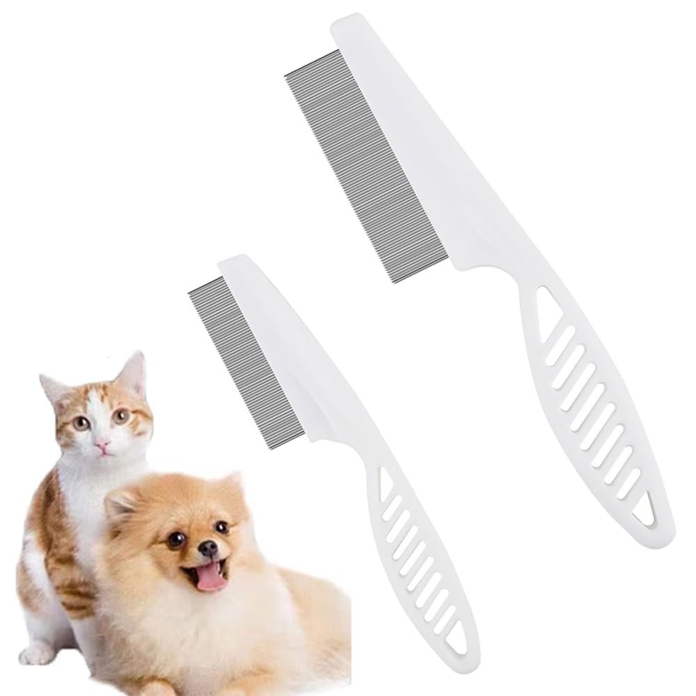 Pet Grooming Comb – 2-in-1 Multifunctional Stainless Steel Comb for Flea, Tear Stain Removal, and Dehairing Dogs and Cats’ Face, Paws, and Body