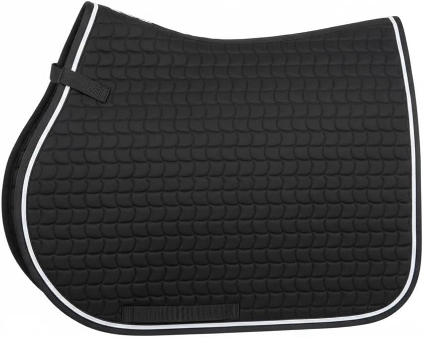 Premium English Horse Saddle Pad, Quilted Square Design, Available in Pink, Mint Green and Red etc, All-Purpose with Girth Straps (Black)