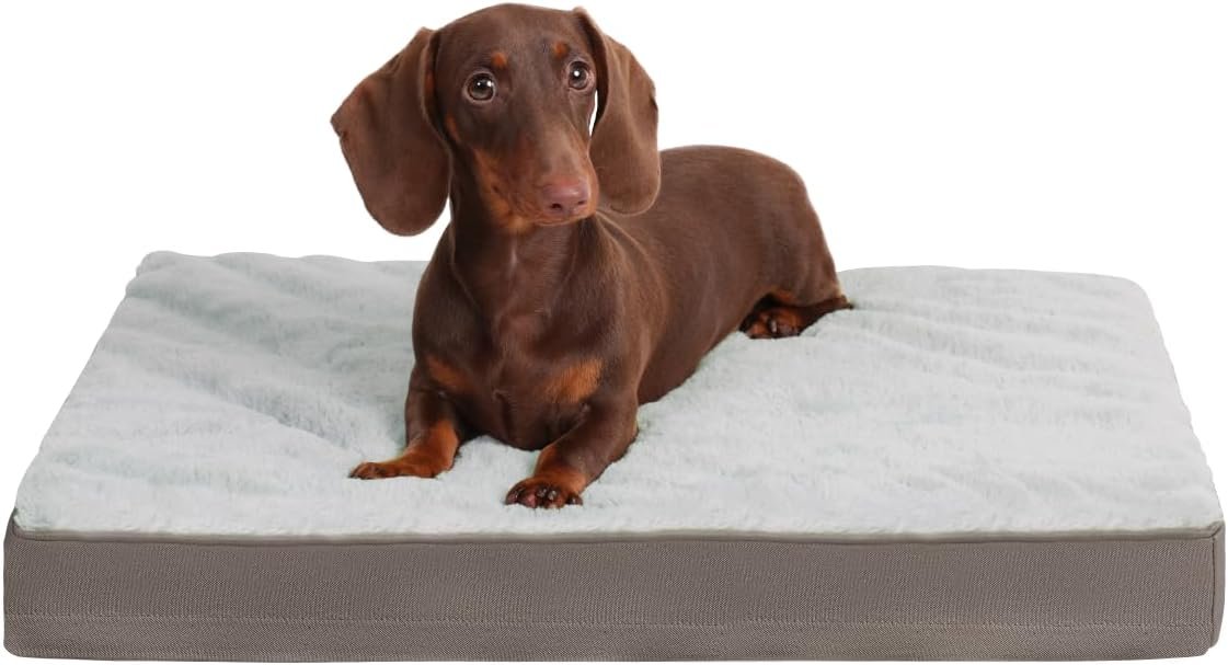 KSIIA Orthopedic Dog Crate Bed Waterproof Dog beds for Small Dogs Deluxe Plush Washable Pet Mat with Egg Crate Foam & Removable Cover, 21 x 13 Inch, Gray