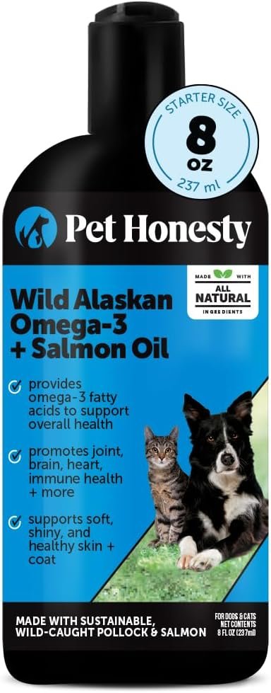 Wild Alaskan Omega-3 & Salmon Oil for Dogs and Cats – 100% Pure Natural Fish Oil for Skin & Coat Health, Shedding & Itch Relief – EPA DHA Fatty Acids for Joint Support & Heart – 8 oz