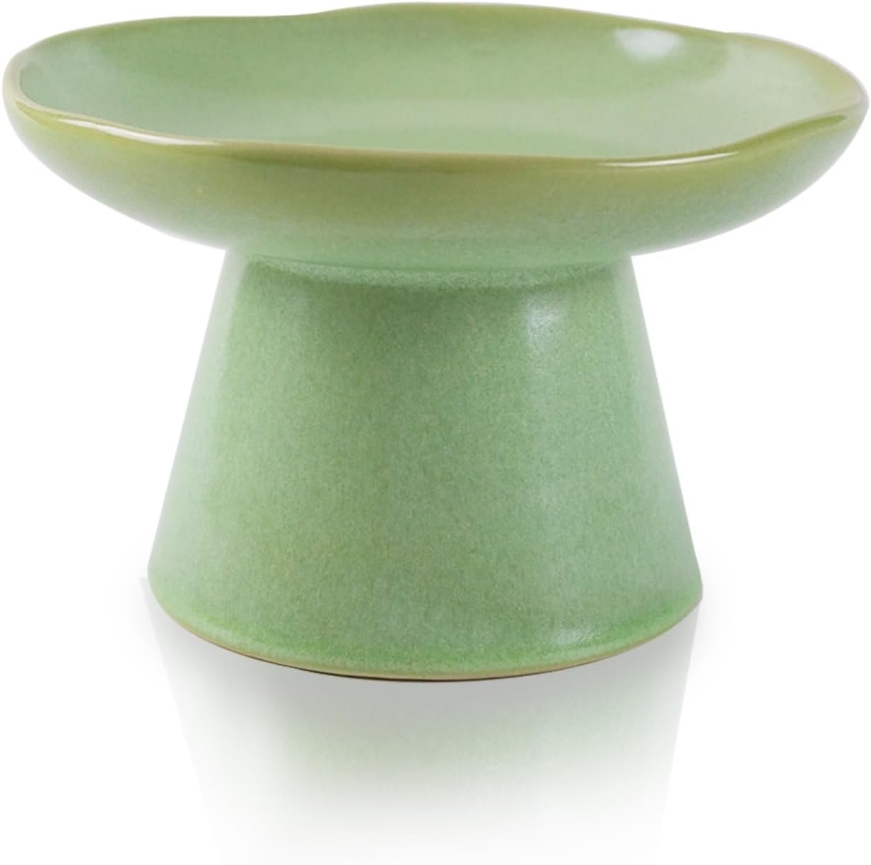 Wide Shallow 6.1″ Raised Cat Bowls, Ceramic Elevated Food Bowl for Flat Faced Cats and Small Dogs, Porcelain Feeder Bowl, Stress Free, Protect Cat’s Spine, Green