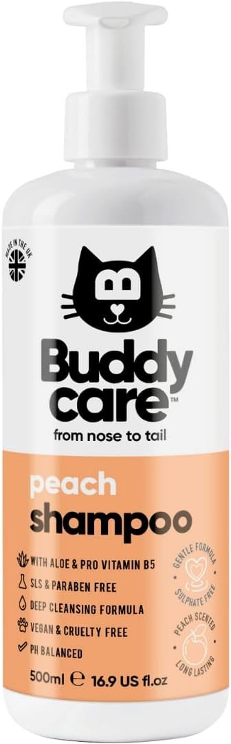 Buddycare Peach Cat Shampoo – Deep Cleansing Shampoo for Cats – Fruity Scented – with Aloe Vera and B5 (16.90oz)