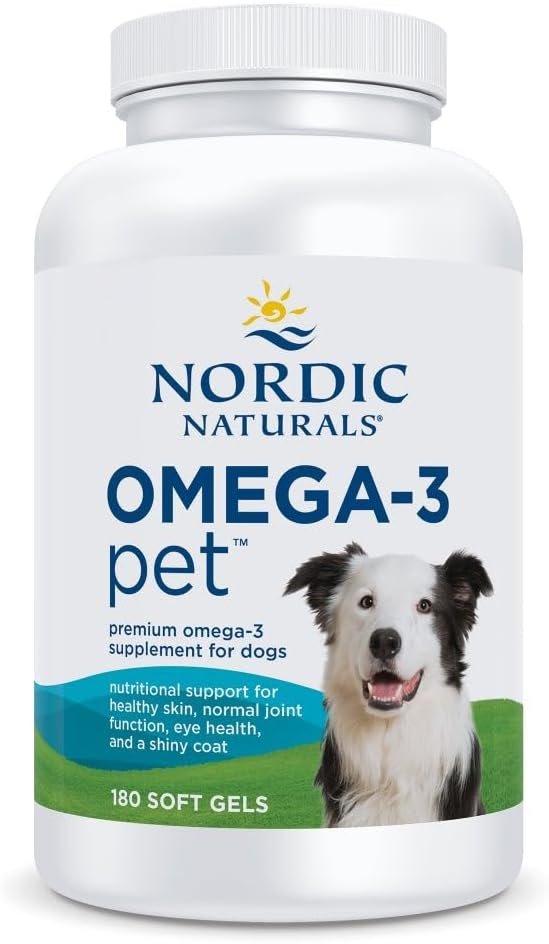 Nordic Naturals Omega-3 Pet, Unflavored – 180 Soft Gels – 320 mg Omega-3 Per Soft Gel – Fish Oil for Dogs with EPA & DHA – Promotes Heart, Skin, Coat, & Immune Health