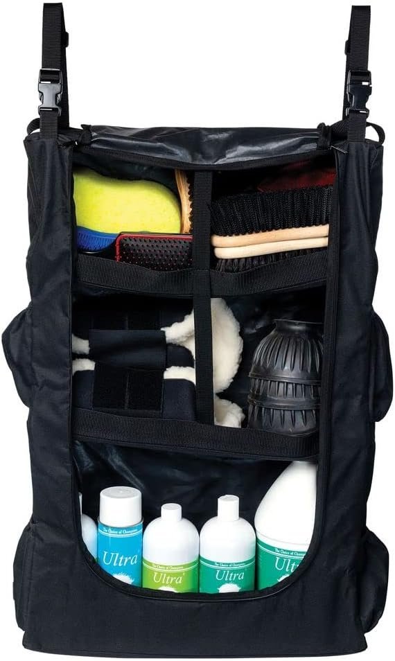 Dura-Tech Stall Front Organizer Bag | Color Black | Great for Shows or at Home | Total of 3 Shelves | Ideal for Horse Boots, Grooming Supplies | Secure and Stable | Dust-Free Zip Flap