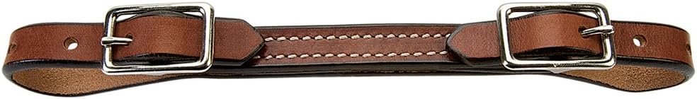 Weaver Equine Leather Curb Strap, 5/8” Doubled and Stitched Flat Bridle Leather Strap, Smooth Nickel Plated Horse Training Equipment, Brown