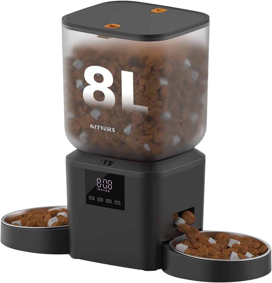 Automatic Cat Feeder for 2 Cats – 8L/34 Cups Dual Automatic Dog Feeder with Dog Food Dispenser for 2-18mm Dry Food, Timed Cat Food Dispenser, Up to 50 Portions 6 Meals Per Day, 10s Voice, Keep Fresh