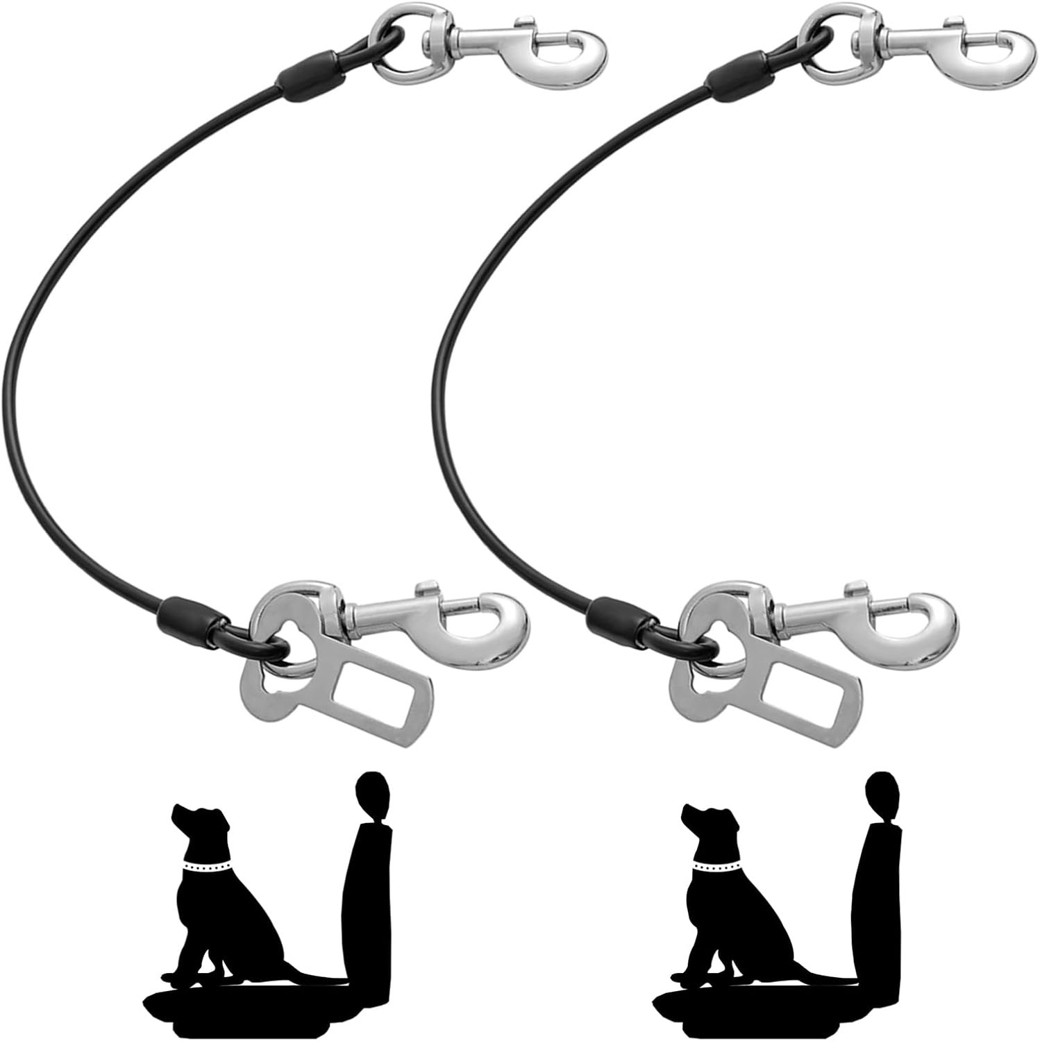 Dog Seat Belt Harness for Car,2pcs Dog Seatbelt of Coated Wire Leash Safety Restraint,No Chew Tether Cable Vehicle Dogs Accessories,Double Clips & Latch (2 Pack Black, 16 inch/40 CM)