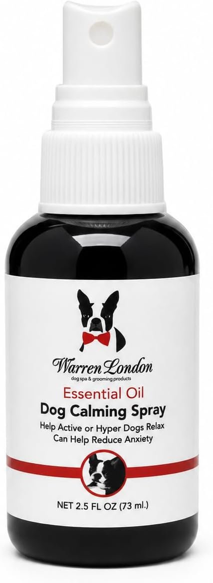 Warren London Calming Aromatherapy Spray for Dogs – 2.5 oz Essential-Oil Blend (Lavender, Vetiver, Clary Sage & Sweet Orange) | Fast-Acting Anxiety Relief for Fireworks, Storms, Grooming | Made in USA
