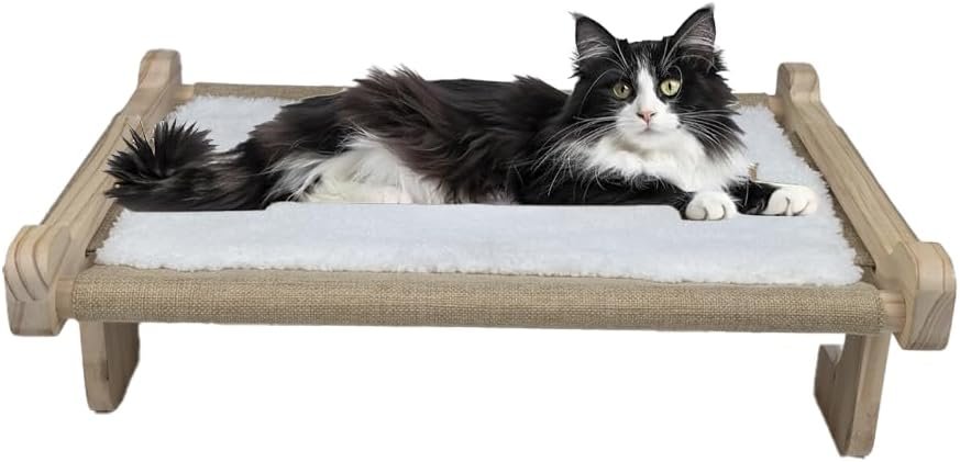 No Suction Cup Cat Window Perch, Adjustable 40lbs Heavy Duty Cat Hammock, Sturdy No-Drill Window Seat for Large Cats, Wood & Metal Frame Bed for Sills with Tracks