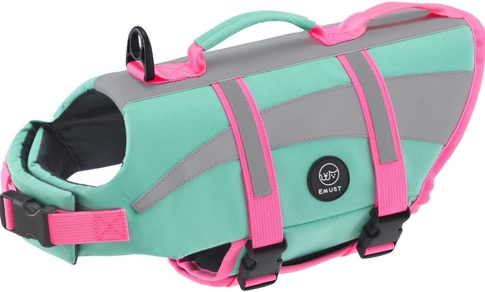 EMUST Life Vests for Dogs, Lightweight Small/Medium/Large Dog Life Preserver, XL Dog Life Jacket for Swimming/Boat/Water, Life Jacket for Large Dogs, NewTurquoise, XL