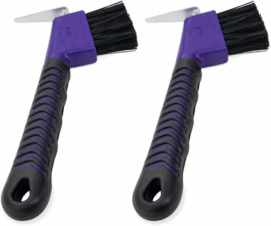 Intrepid International Rubber Handle Hoof Pick with Brush – 2 Pack – Purple