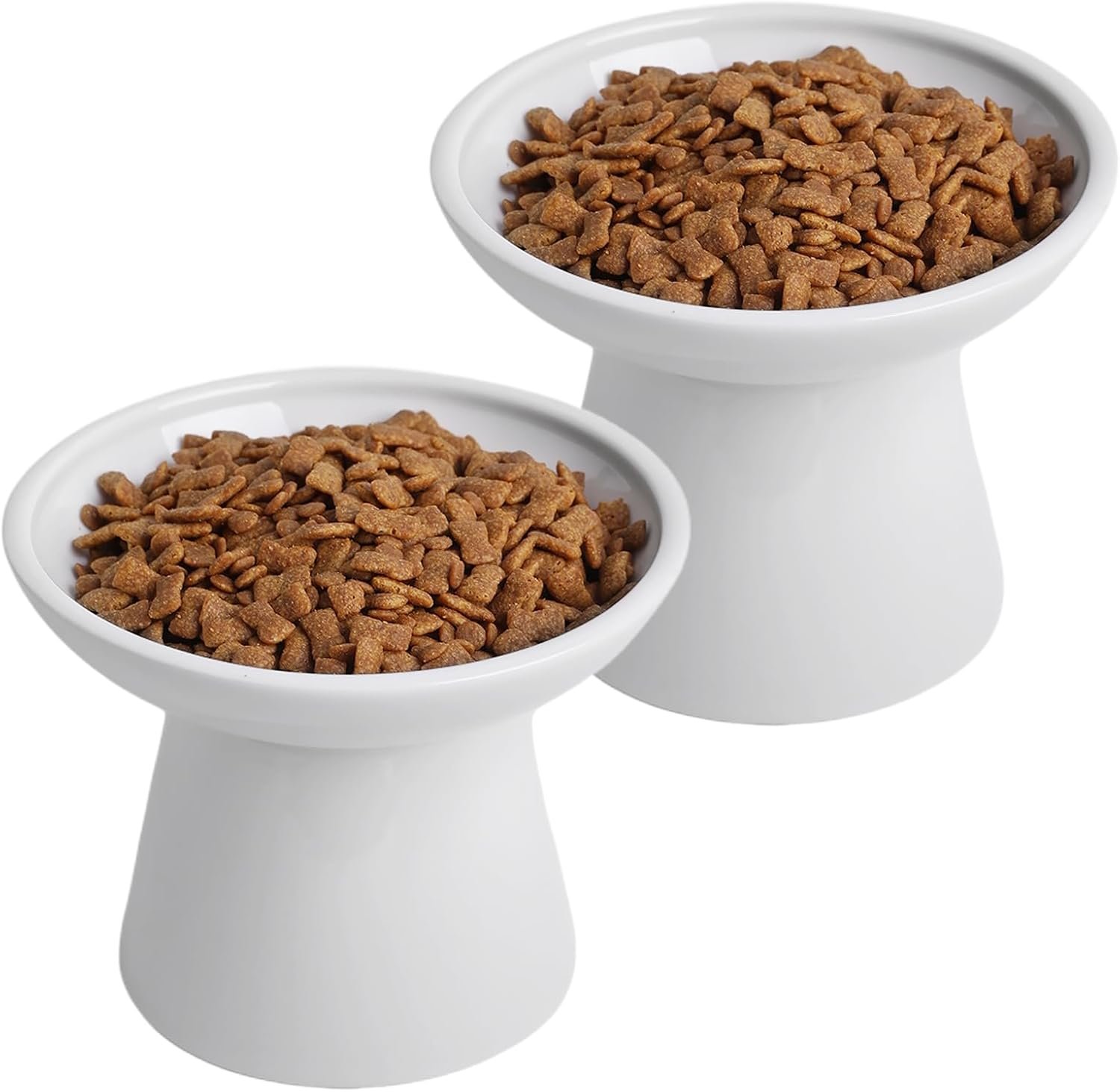 6.2 Inch Extra Wide Elevated Ceramic Cat Bowls, Food and Water Bowl Set for Elder Big Cats Small Dogs, Raised Design for Pet Easy Eating, Protect Cat’s Spine Set of 2(White)