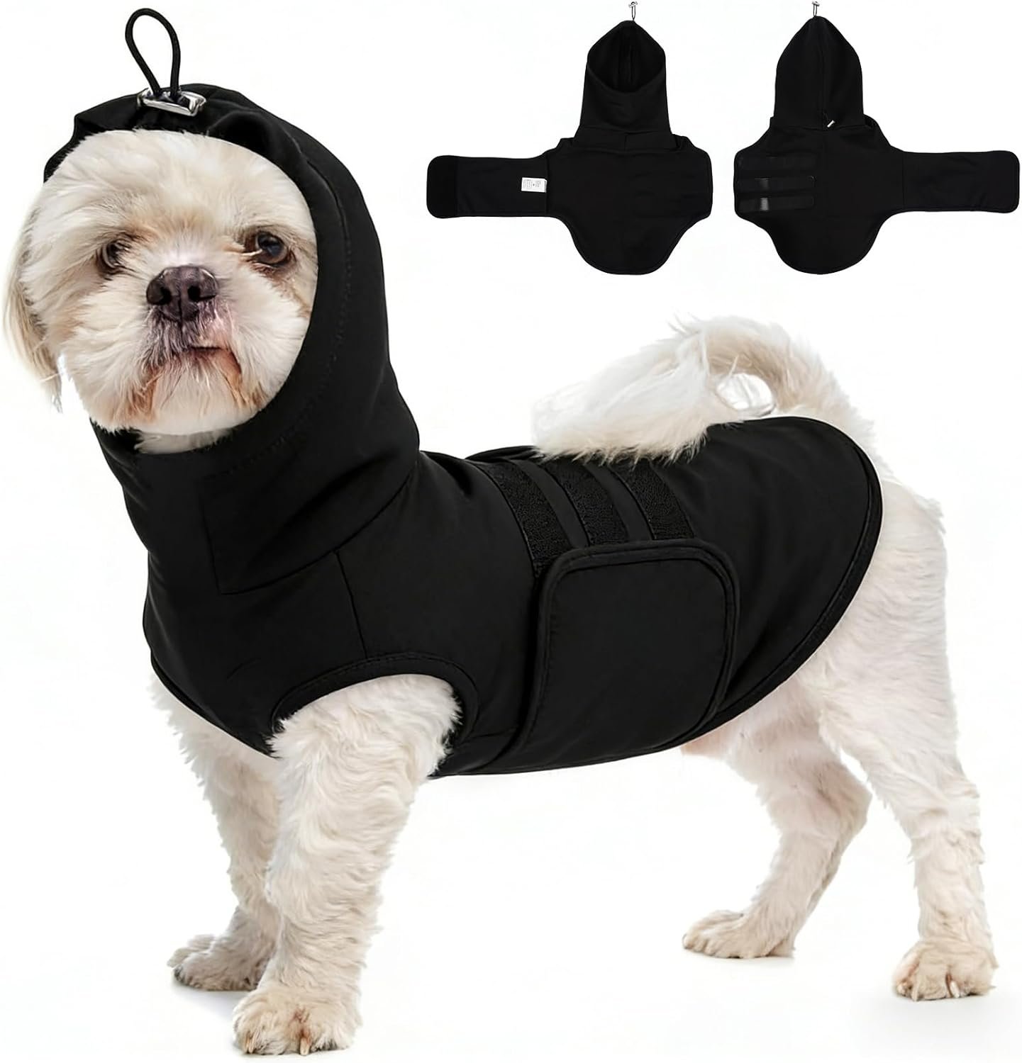 Dog Calming Vest, Dog Anxiety Vest with Ear Wrap to Reduce Noise Stress, Anxiety Jacket for Dogs, Dog Compression Shirt Anxiety for Separation, Fireworks, Vet Visits (Black, S)