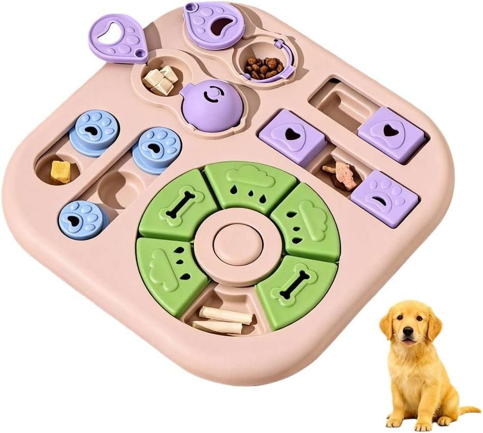 Interactive Cat Puzzle Toy & Treat Dispenser – Maze Slow Feeder for Small, Medium & Large Cats, Enrichment Toy for IQ Training, Reduces Bloating & Prevents Gulping (Light Pink)