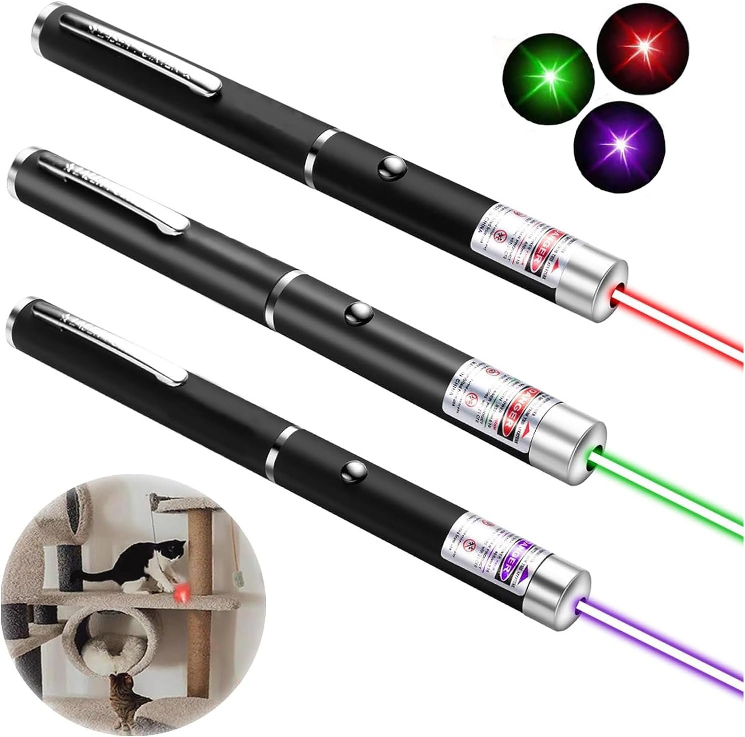 XIMIBI Red Purple Green Pointer 3 pieces,Cat and dog favorite training toys | This product is suitable for pointer teaching, astronomical observation, indoor training, cat and dog chasing, and playing