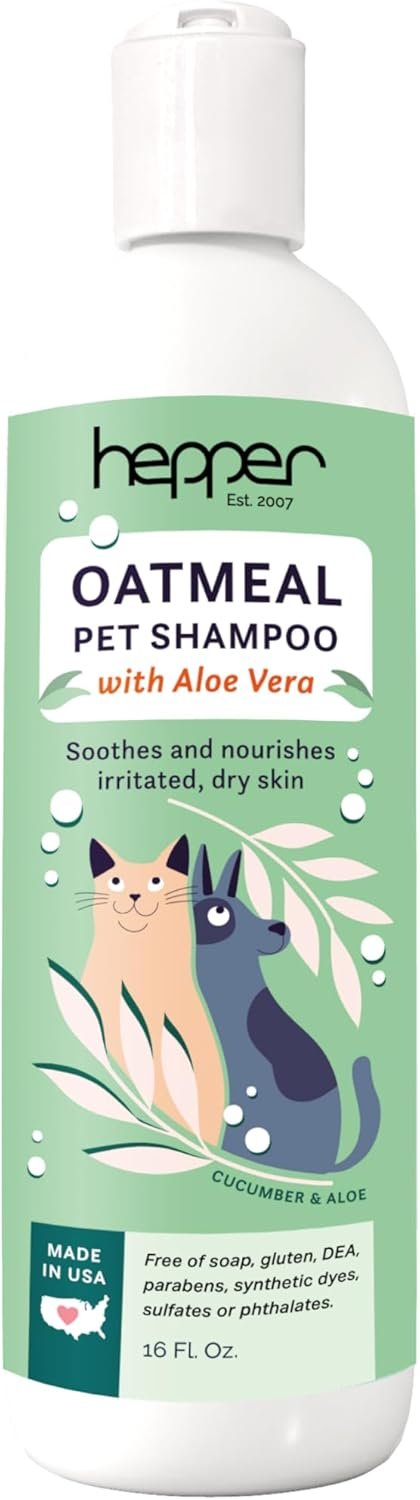 Hepper Oatmeal Shampoo for Dogs, Cats and Other Pets – All Natural Pet Shampoo: No Dog Soap, Cat Soap or Pet Soap – Dog Shampoo Sensitive Skin, Dog Dry Skin, Dog Itchy Skin Treatment -Cucumber & Aloe