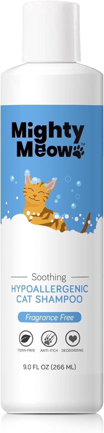 Soothing Hypoallergenic Cat Shampoo – Easy at-Home Cat Grooming | Deodorizes | Gentle & Anti-Itch | Natural & Allergy-Safe Cat Shampoo Sensitive Skin – Fragrance Free | 9 fl oz