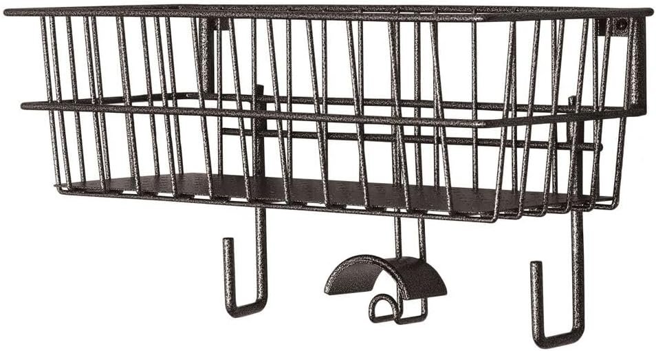 Schneiders Easy-Up Pro 20″ Stall Front Grooming Basket and Tack Rack | Portable or Mounted | Rust-Resistant Finish | Holds Grooming Tools and Tack | Color Gray Armor
