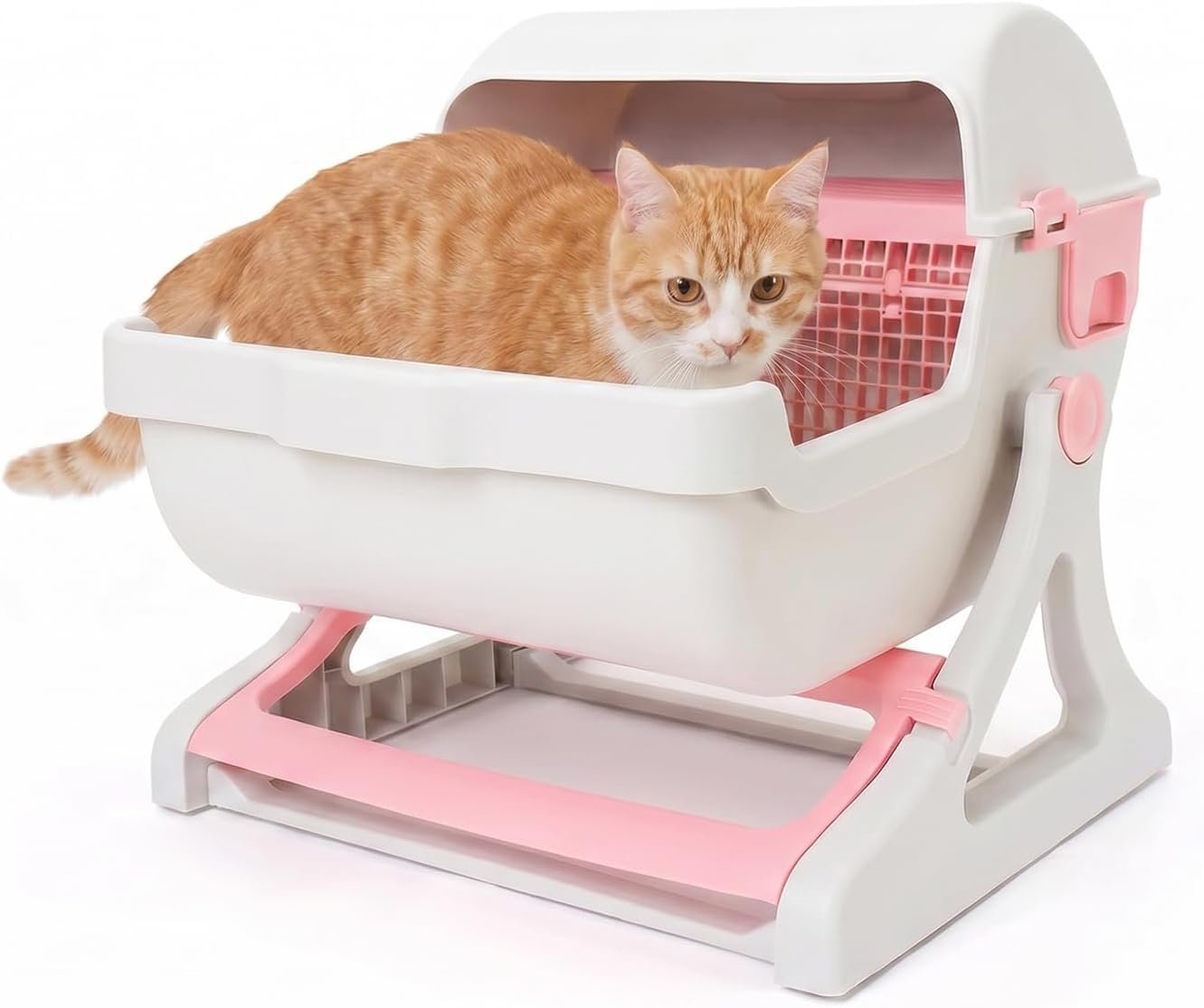 Semi-Automatic Cat Litter Box, Large Enclosed, Pink | Quick-Cleaning, Leak-Proof, Durable, Spacious, Suitable for All Cats
