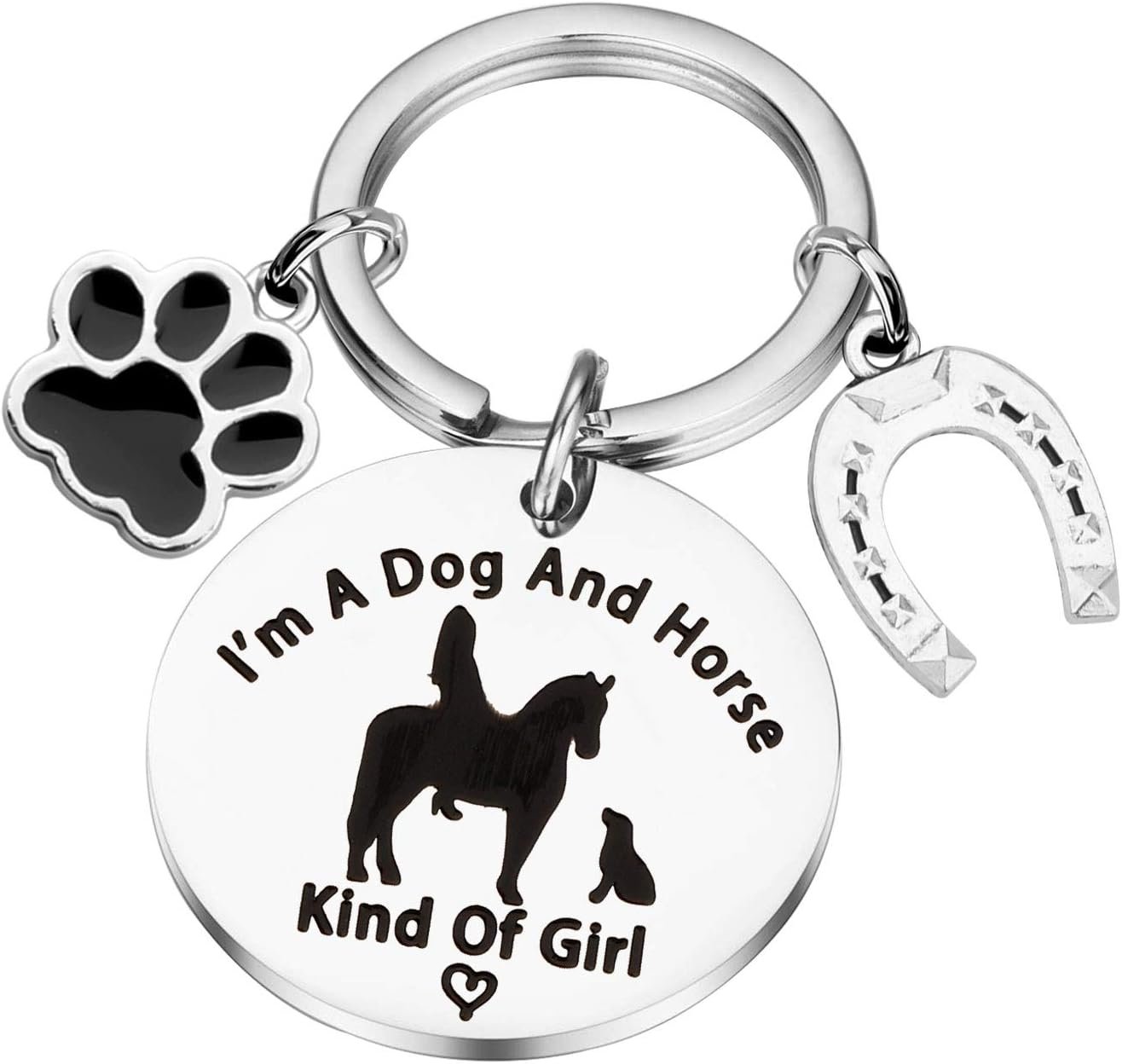PLITI Horse Keychain – Dog Lover Equestrian Gift, Cowgirl Keyring With Horseshoe Charm – I’m a Dog and Horse Kind of Girl