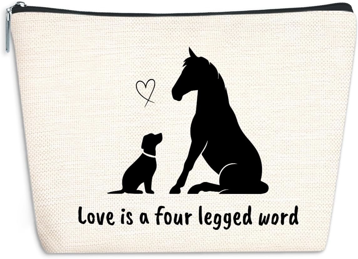 Cute Dog Horse Makeup Bag, Dog Mom Gifts Horse Gifts for Girls, Sister Animal Horses Lovers Dogs Mom Mama Daughter Birthday Christmas Graduation Cosmetic Bag, Equestrian Gift Travel Toiletry Bag