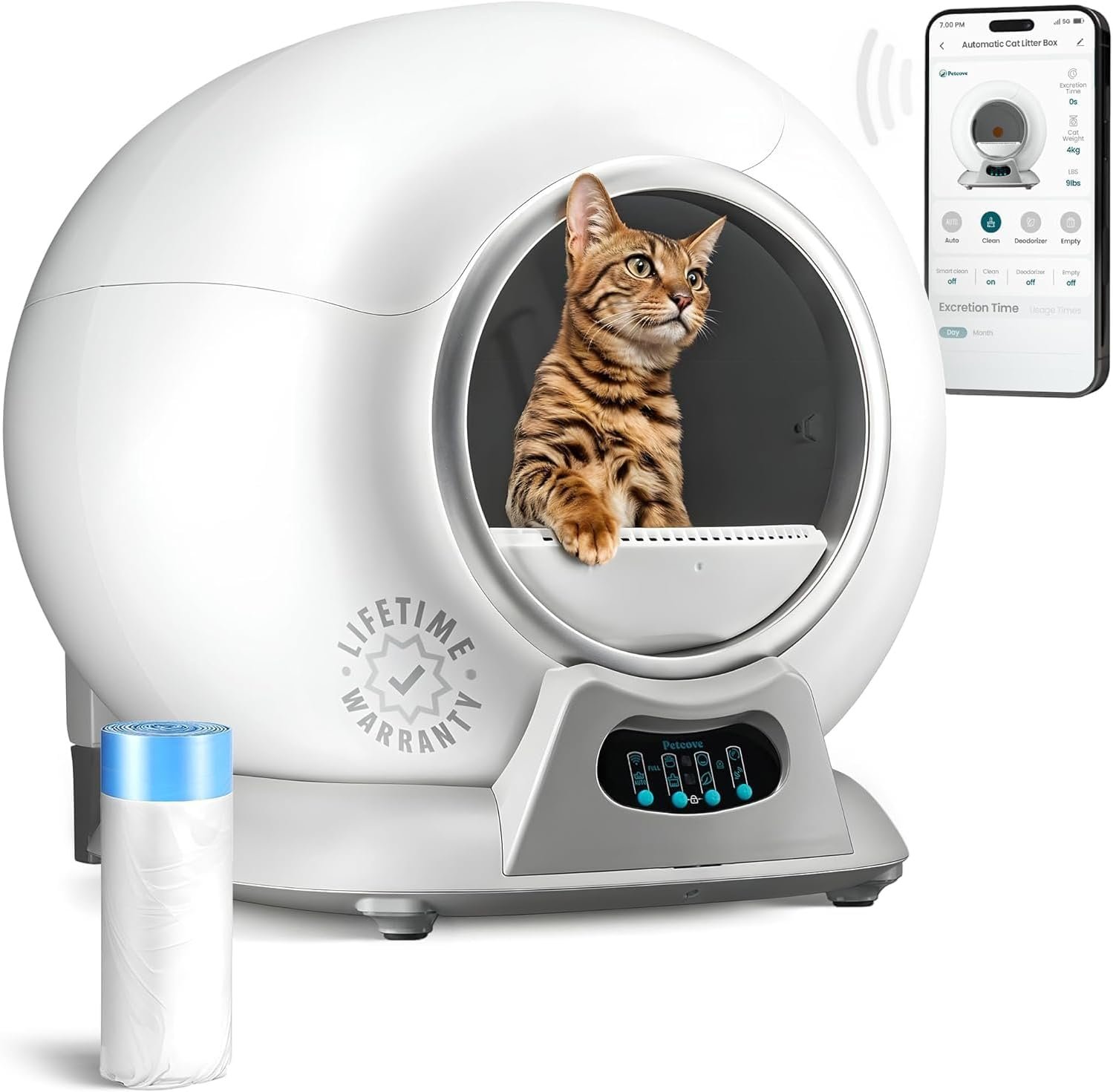 Petcove Automatic Self Cleaning Litter Box for Multiple Cats – PurrTek with Smart App Control (5GHz Wi-Fi), Triple Odor Control, Quiet Operation & Advanced Safety Sensors