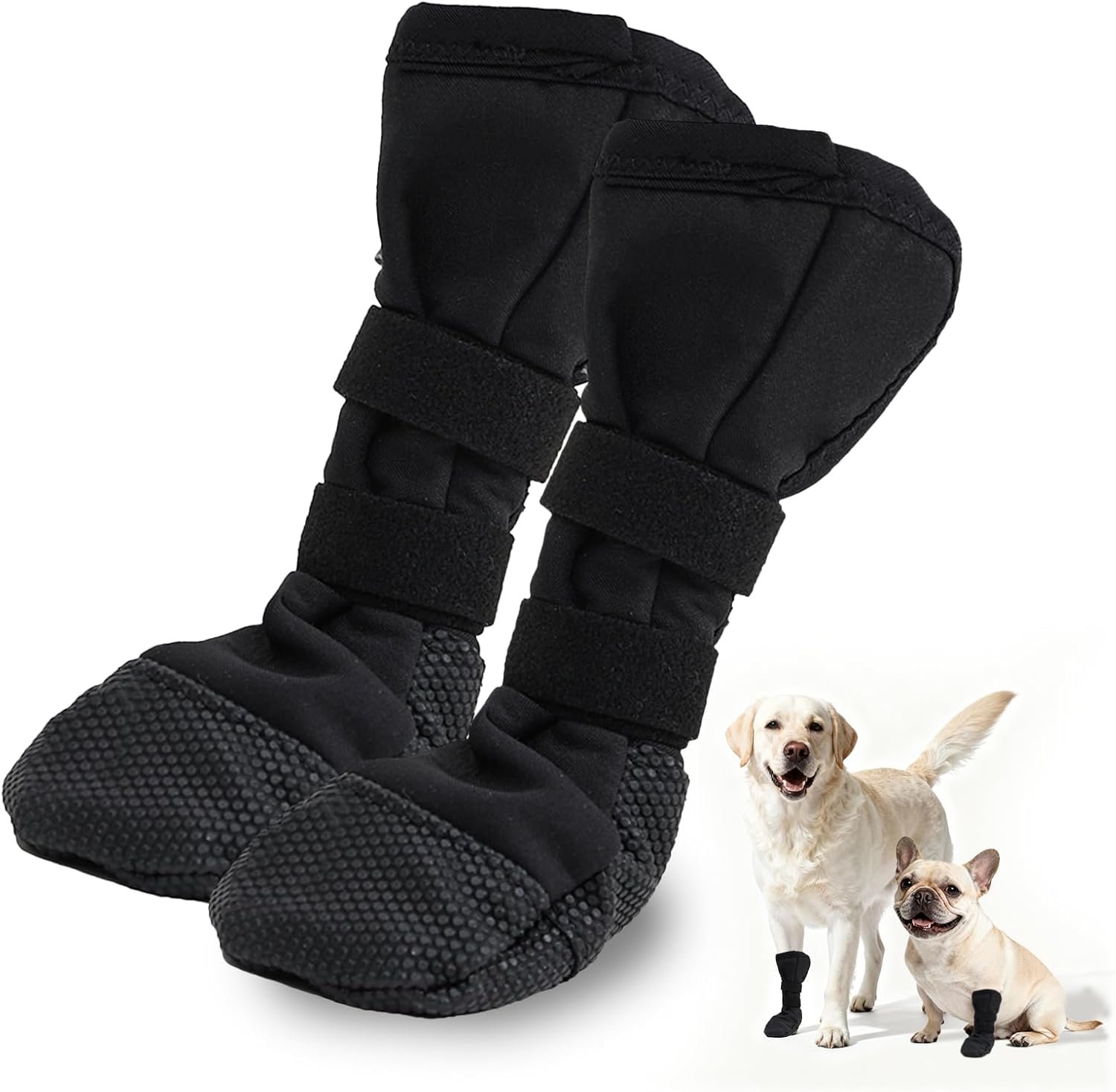 2 Pack Recovery Protective Paw Boots with Non-Slip Sole, Anti-Licking Dog Boots, Black Polyester Post-Surgery Pet Footwear with Adjustable Velcro Straps (M)
