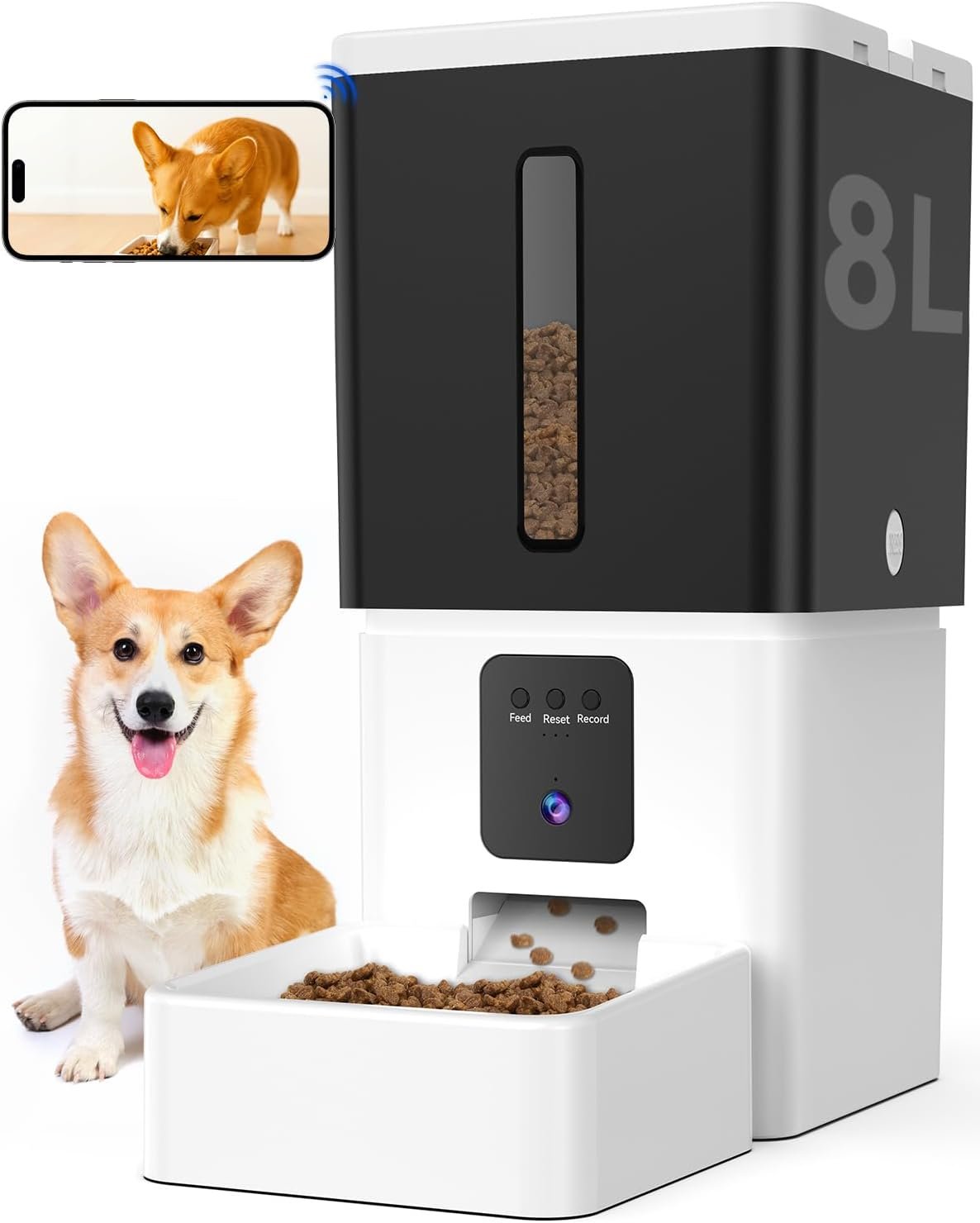 UTCG Automatic Dog Feeder with Camera: 8L/33 Cups 5G WiFi Timed Food Dispenser for Medium Dogs – 1080P HD Night Vision Video Recording 2-Way Audio APP Control