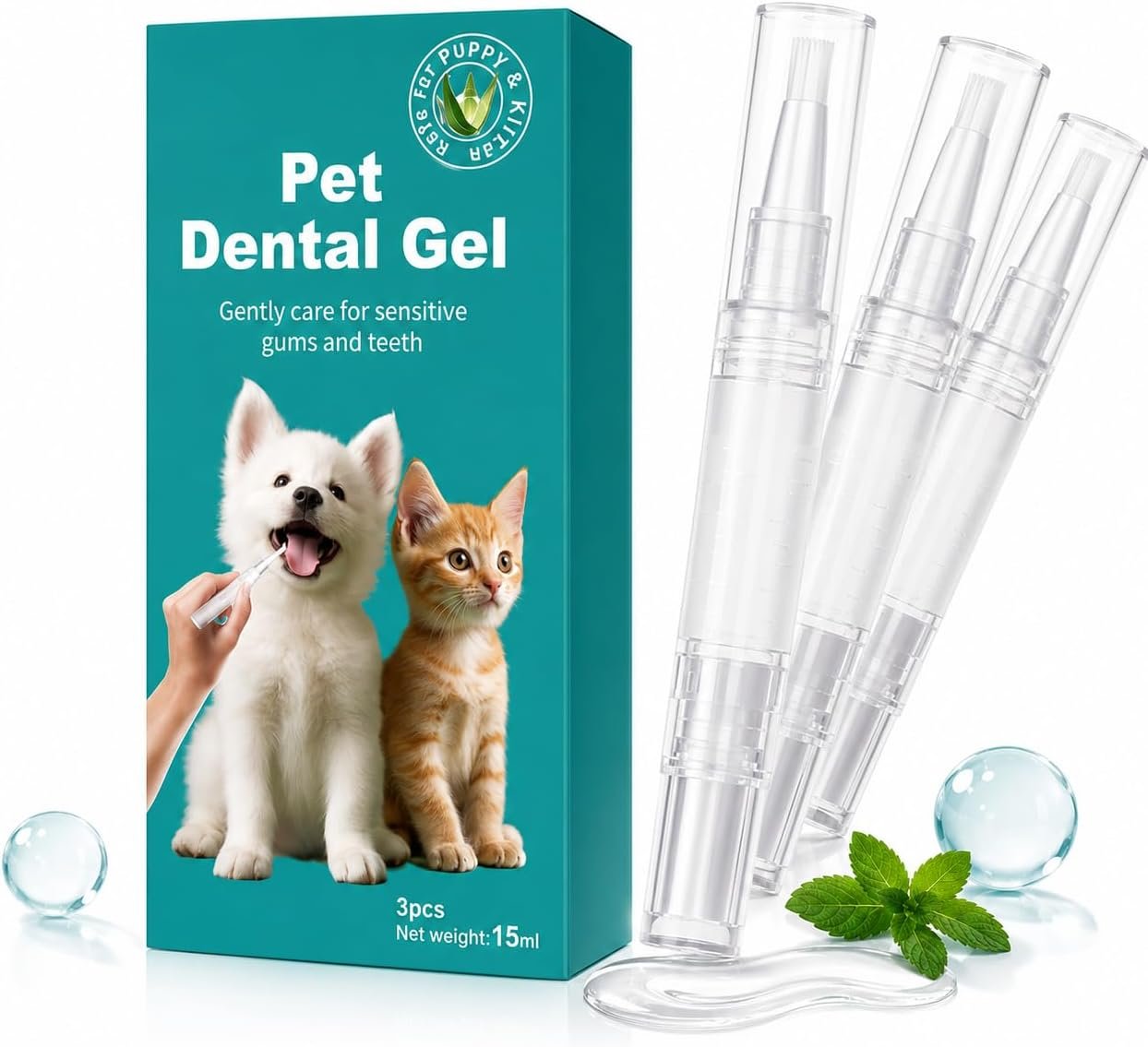 Pet Teeth Cleaning Gel for Dogs and Cats, 3 Pcs – Remove Bad Breath, Plaque & Tartar – No Brushing Needed, Fresh Breath Spray Alternative – Gentle Oral Care for Puppies, Kittens, Small & Large Pets