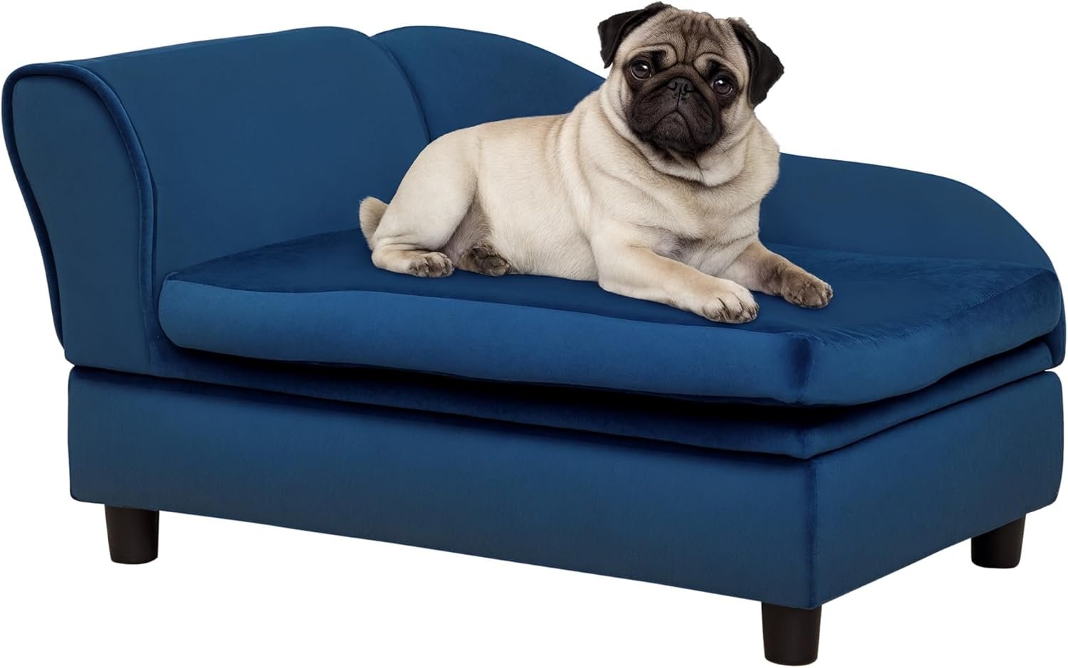PawHut Luxury Fancy Dog Couch with Hidden Storage, Small Dog Sofa Bed with 2″ Soft Foam, Modern Pet Furniture for Puppies & Little Breeds, Blue