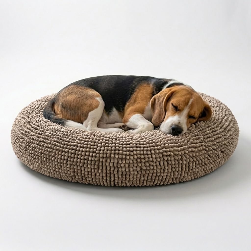 Muddy Mat®Cloud K-9 Bed for Dogs & Cats, Soft & Relaxing Donut Dog Bed, Chenille Material, Removable Cover, Washable & Dryer Safe–Beige Medium(35’x35′)