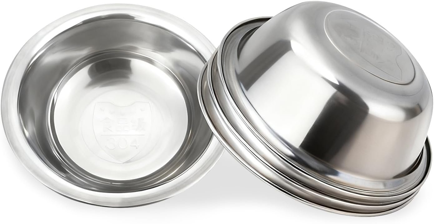 ZUFECY 4-Pack Stainless Steel Cat Bowls, 5.5” Non-Tip Pet Food Dishes, Easy Clean Water Bowls for Indoor/Outdoor Use​