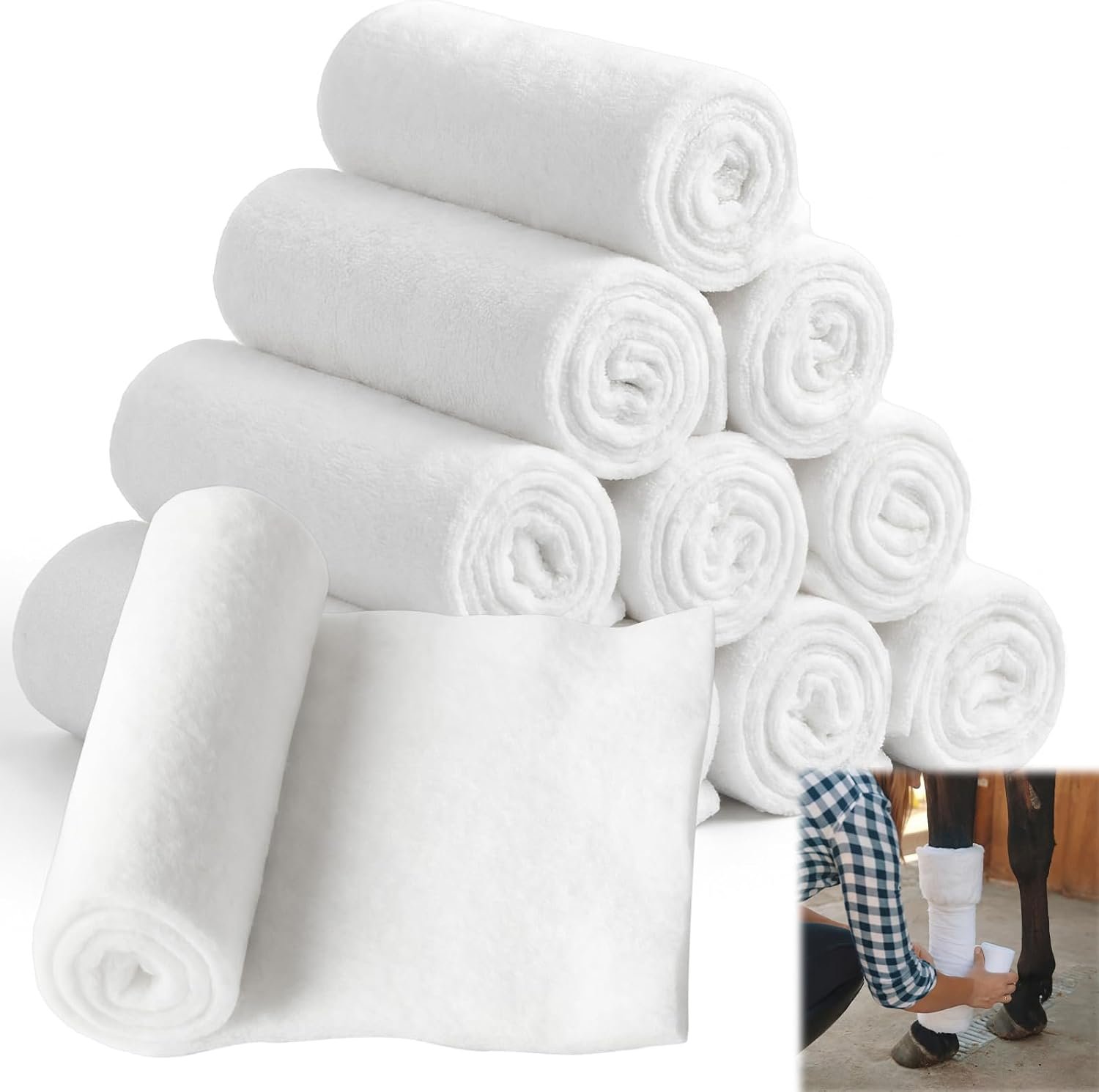 Abbylike 12 Pack Cotton Horse Leg Wraps Liner 30″X 36″ Soft Breathable No Bow Wraps for Horses Standing Horses Sheep Stall Wrapping & Trailering