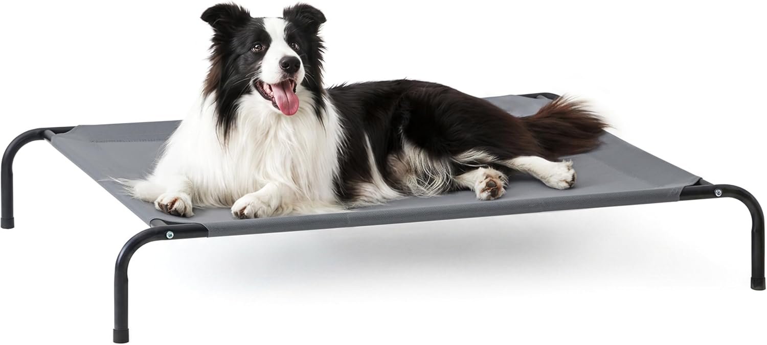 Love’s cabin Elevated Cooling Dog Bed for Large Dogs, Portable Indoor & Outdoor Raised Pet Dog Cat Cot, Durable Summer Frame with Breathable Mesh, Grey, 48 inches