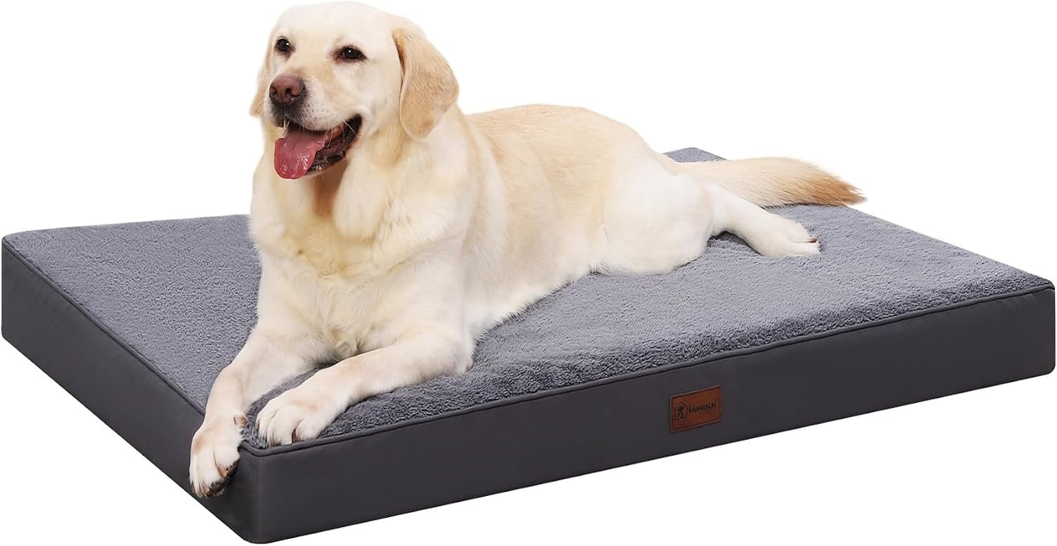 Waterproof Dog Bed Medium Size Dog Orthopedic Dog Beds for Crate with Removable Washable Cover Egg-Crate Foam Pet Pad Mat with Anti-Slip Bottom, 35×22 Inch, Grey