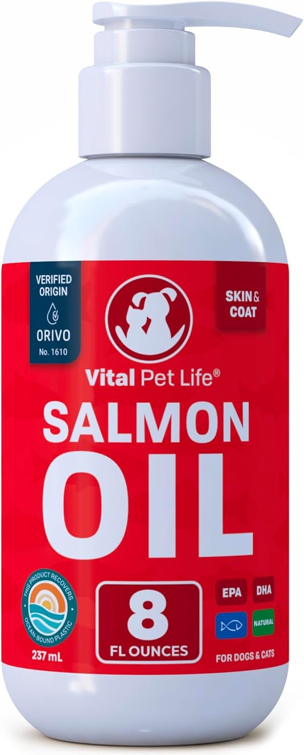 Salmon Oil for Dogs & Cats – Healthy Skin & Coat, Fish Oil, Omega 3 EPA DHA, Liquid Food Supplement for Pets, All Natural, Supports Joint & Bone Health, Natural Allergy & Inflammation Defense, 8 oz | Soft Shiny Glossy Coat, EPA DHA, Immune System & Heart Function Support, Normal Shedding, Supplement for Pets