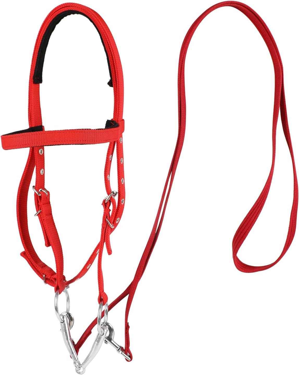 Adjustable Horse Bridle with Stainless Steel Bit – Equestrian Bridles and Horse Headstall (Red, S)