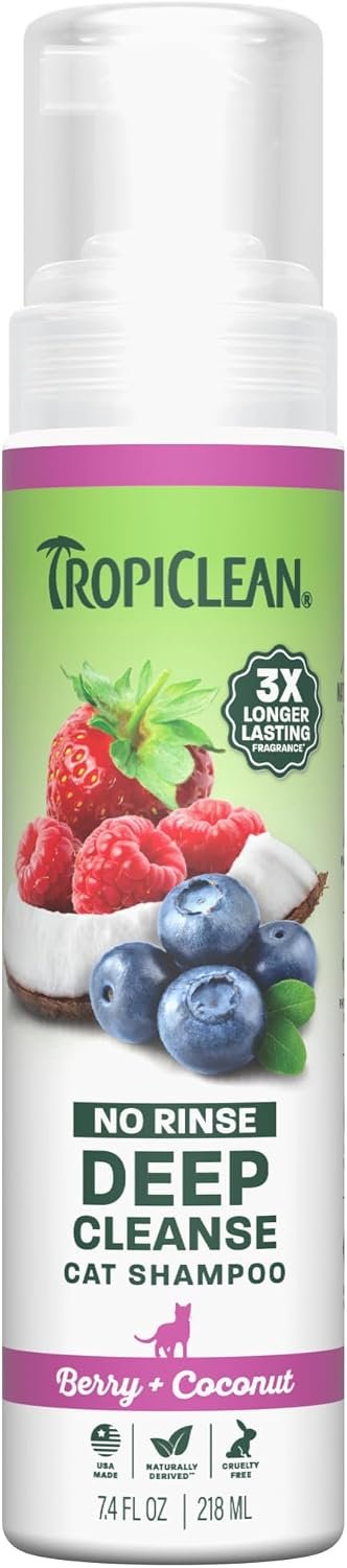 TropiClean Berry & Coconut Waterless Cat Shampoo | Deep Cleansing Dry Shampoo for Cats | Natural Cat Shampoo Derived from Natural Ingredients | Made in the USA | 7.4 oz.