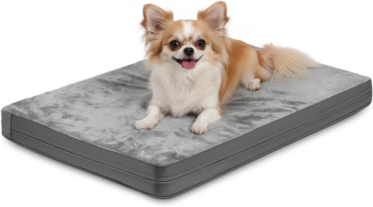Waterproof Small Dog Bed Crate Pad 24 inch, Outdoor Washable Puppy Bed Orthopedic with Removable Cover Reversible, Foam Cat Bed Kennel Pad 23″ x17, Durable Anti-Slip Bottom, Gray