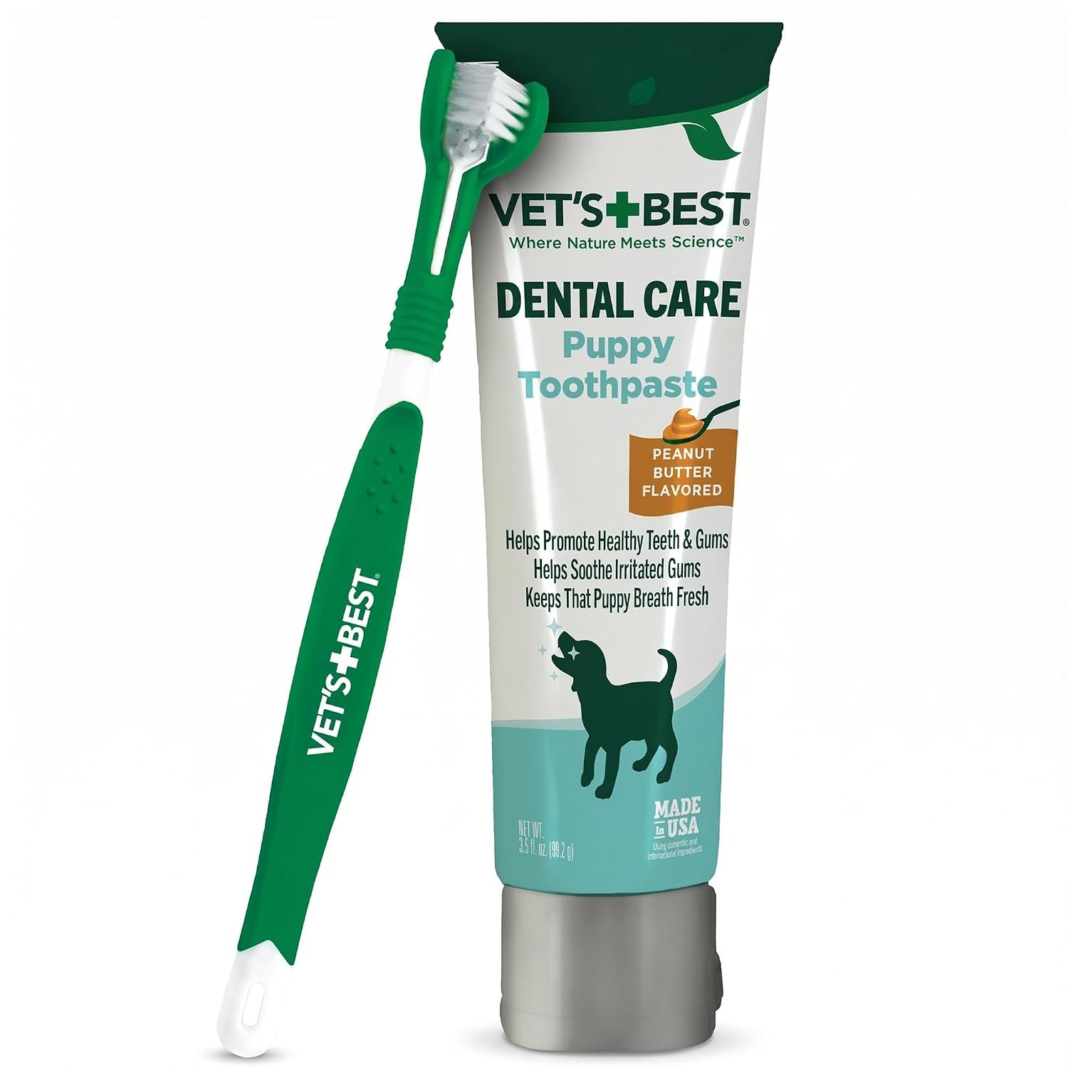 Vet’s Best Dog Toothpaste & Toothbrush Kit for Puppies – Puppy Essentials – Dog Toothbrush & Toothpaste for Young Dogs- Perfect for Puppy Teething, Freshens Breath – Peanut Butter Flavor, 3.5 oz