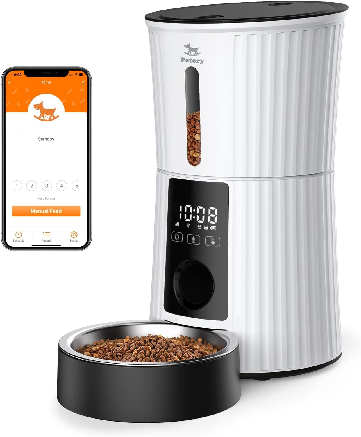 Petory Automatic Cat Feeders Wi-Fi – 4L Dry Food Dispenser for Cats and Dogs 10 Meals per Day Smart Pet Feeder with Desiccant Bag Dual Power Supply 10S Voice Recorder