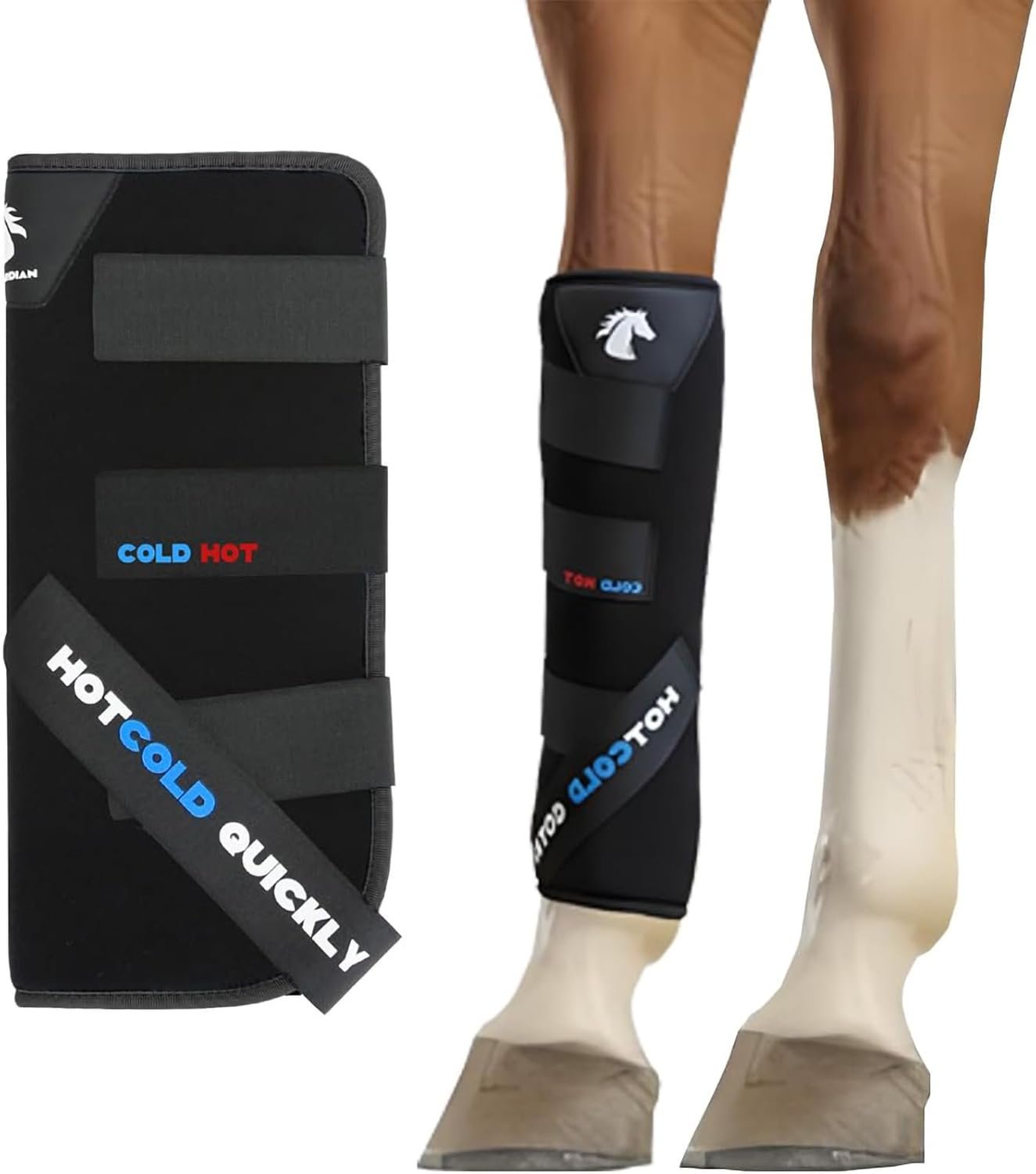 Hot&Cold Dual-Purpose Single Horse Leg Wrap with Graphene Layer,Horse Hot&Ice Leg Boot for Hock,Hooves,Ankle,Knee,Up to 40-Minute Temperature Control, Detachable Design,Black